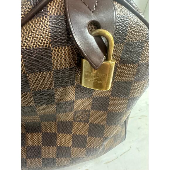 Louis Vuitton Damier Ebene Canvas Monogram Speedy 30 Tote Bag Brown - Picture 10 of 13